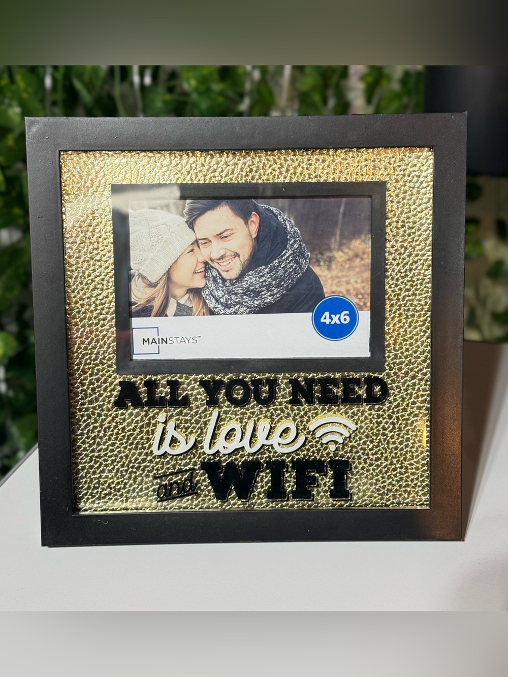 "All You Need is Love and WiFi" Gold and Black Decorative 4”x6” Frame